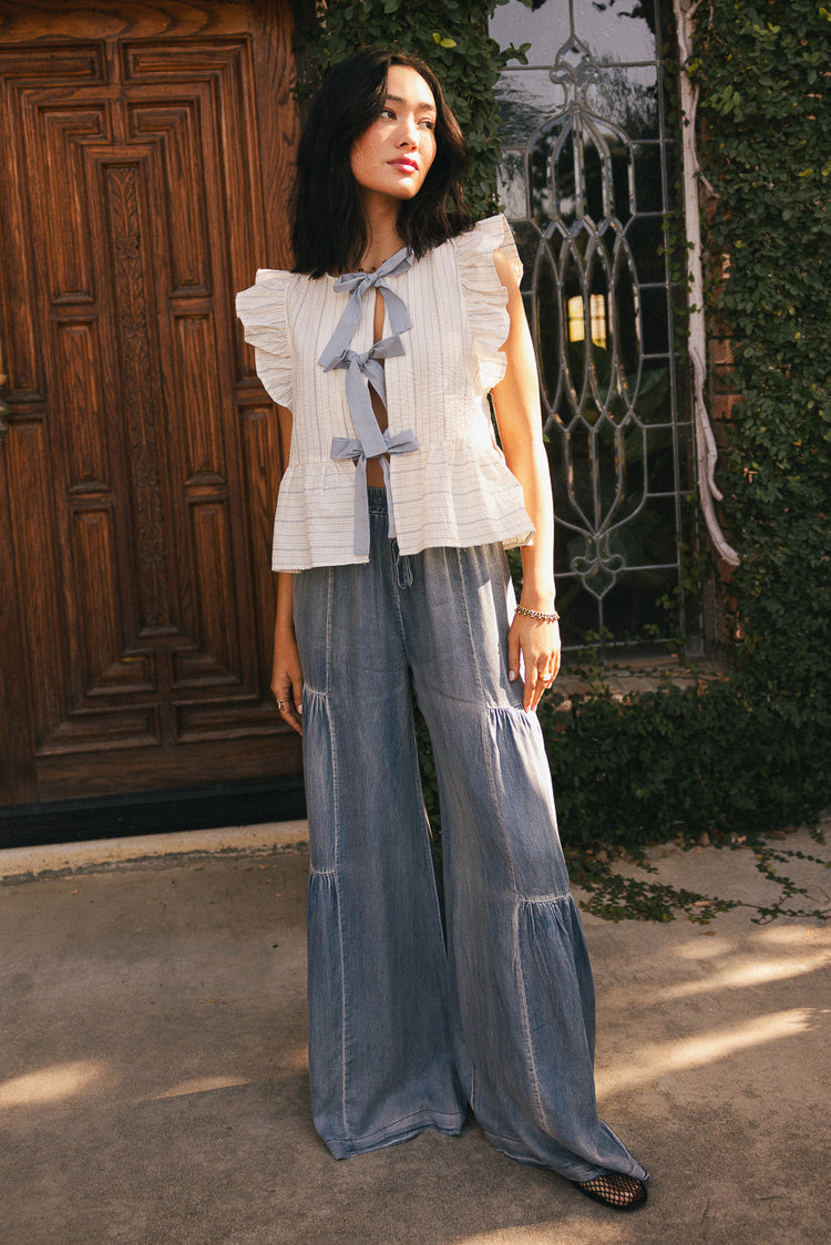 front tie blouse with stripes