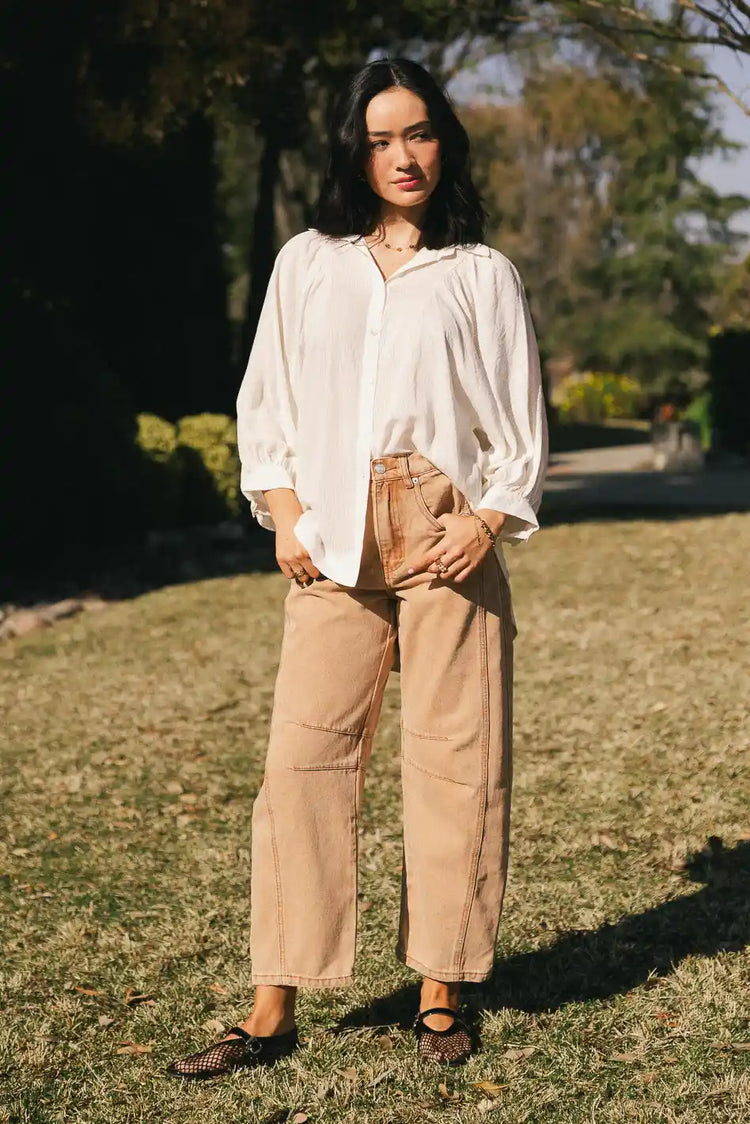 white button up top