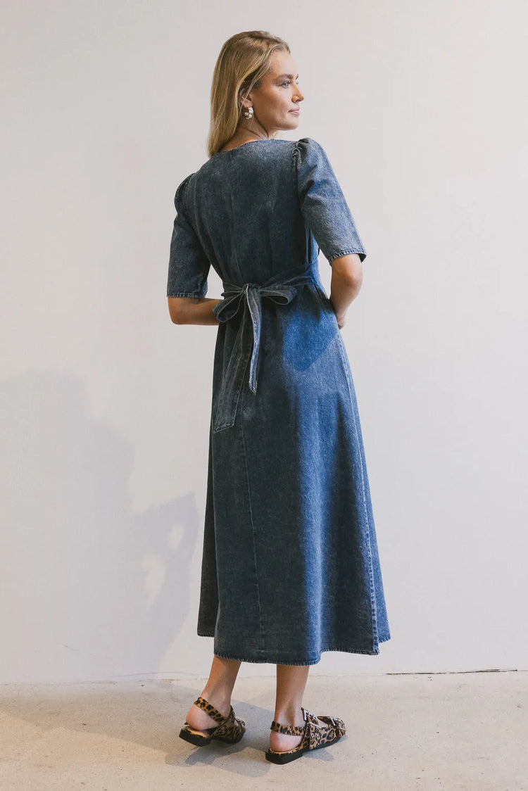 Adjustable back straps denim dress in medium wash 