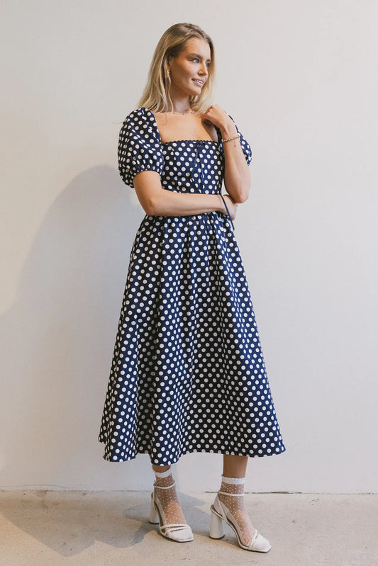 Polka dot dress in navy 