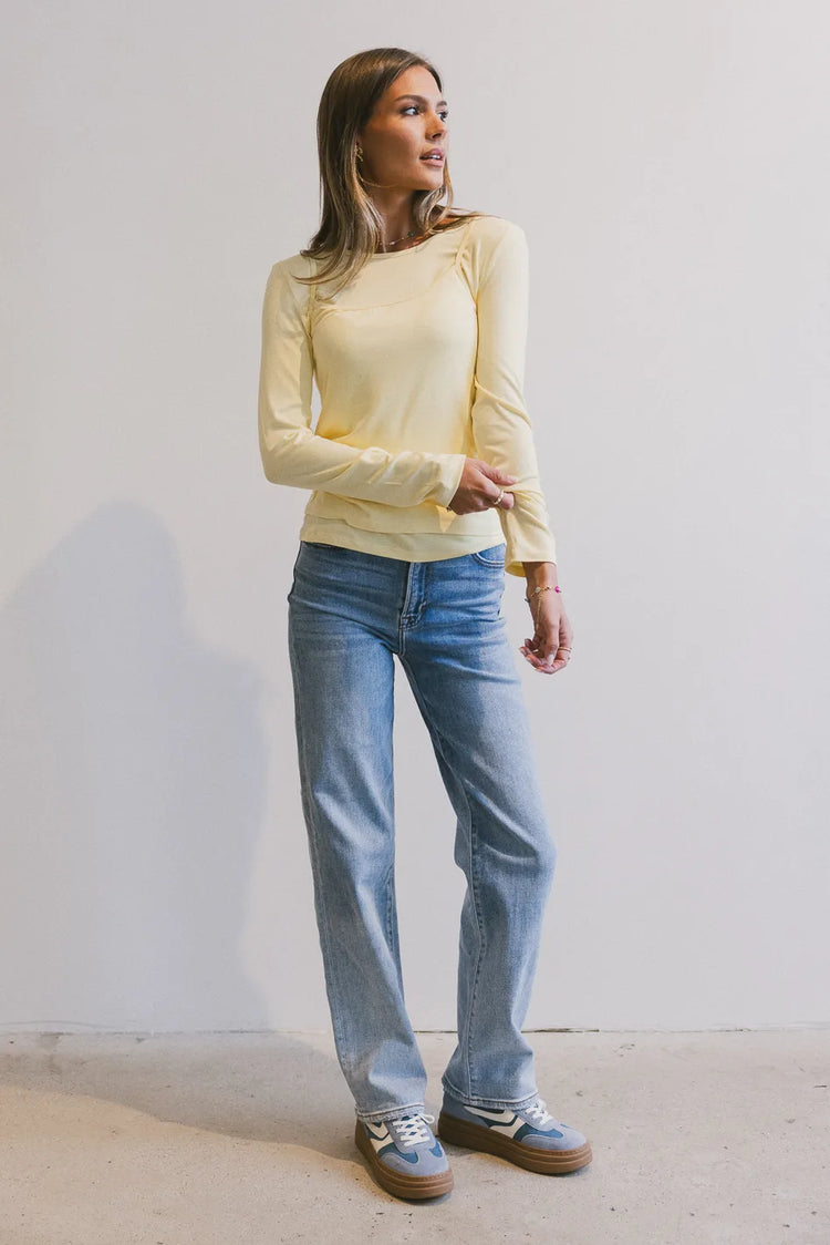 Ling sleeves top in yellow 