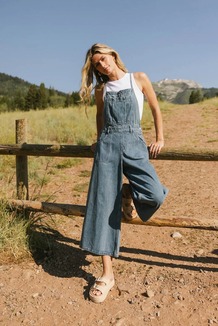 Wide leg denim overall 