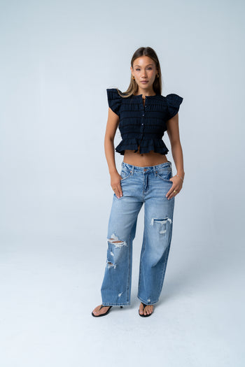 Quinny Distressed Wide Leg Jeans