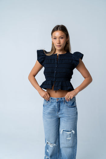 Holly Smocked Blouse in Navy - FINAL SALE
