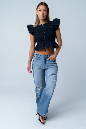 Holly Smocked Blouse in Navy - FINAL SALE