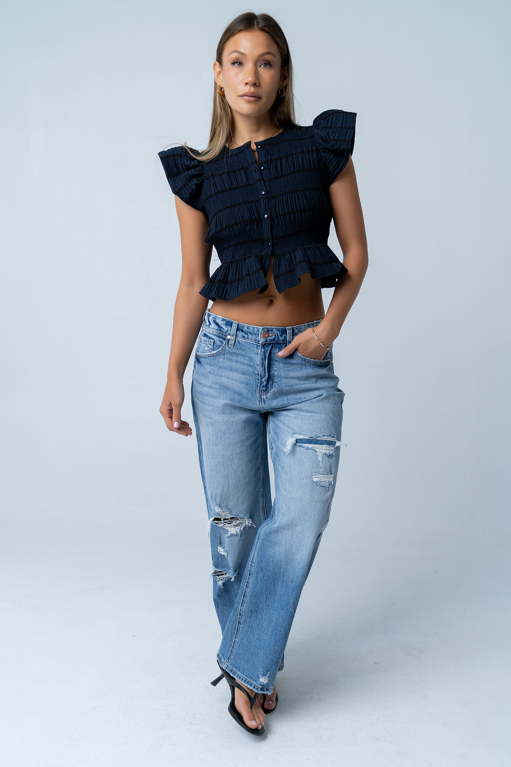 Quinny Distressed Wide Leg Jeans