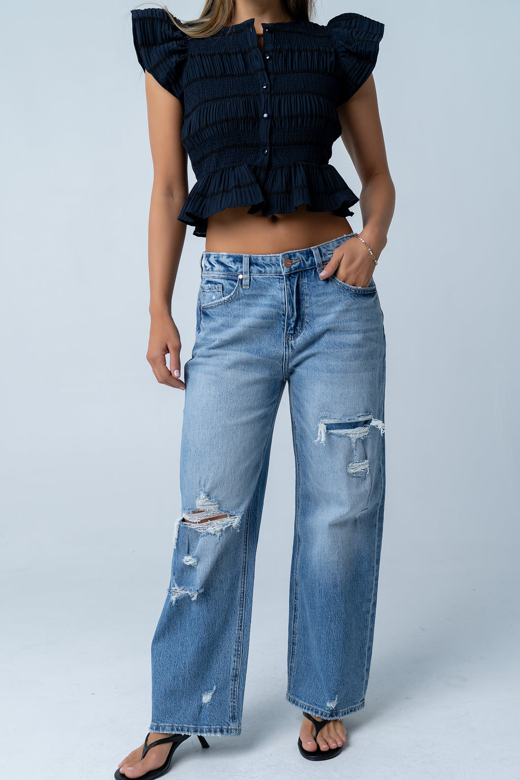 Quinny Distressed Wide Leg Jeans