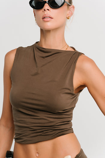 Louise Ruched Tank in Brown