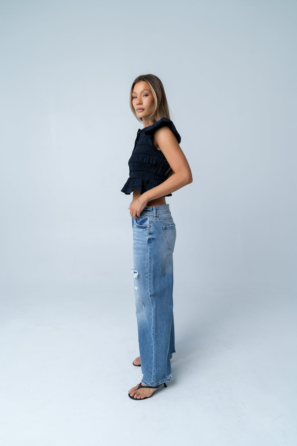 Quinny Distressed Wide Leg Jeans