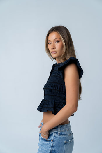 Holly Smocked Blouse in Navy - FINAL SALE