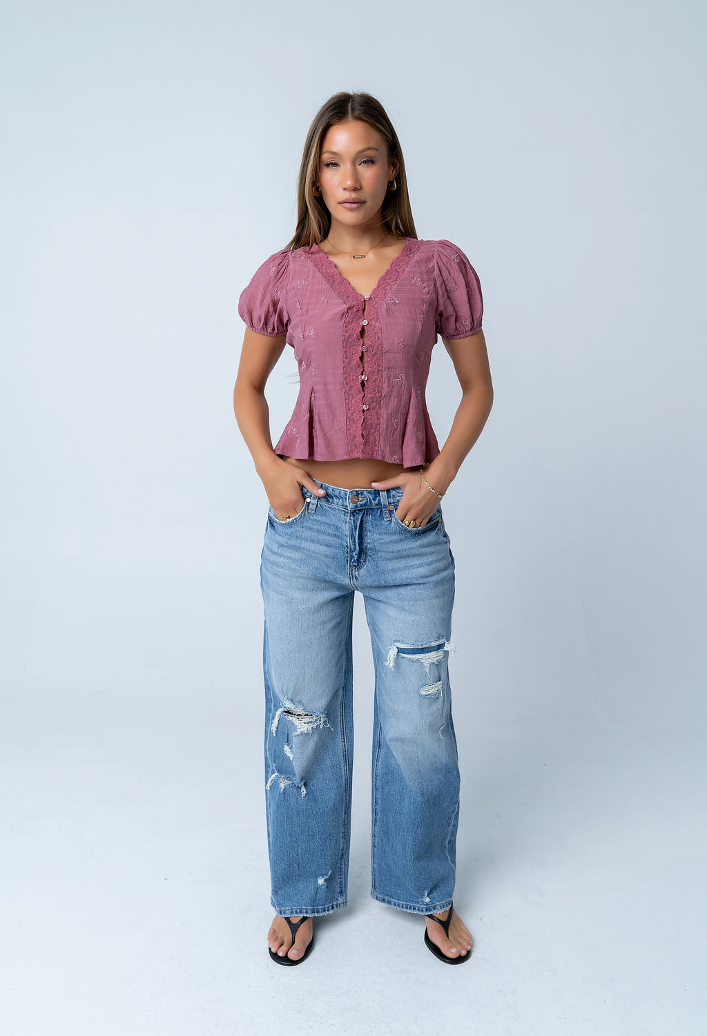 Brianna Embroidered Blouse in Brick