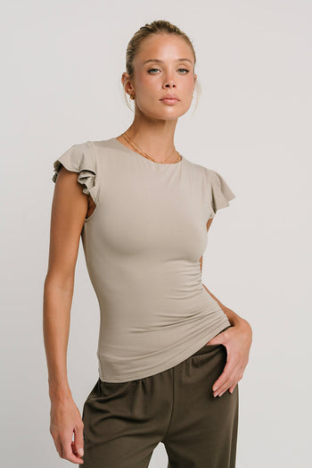 Lydia Ruffle Sleeve Top in Taupe