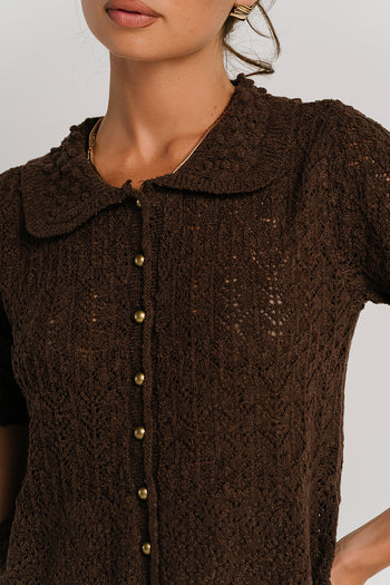 Liam Collared Blouse in Brown