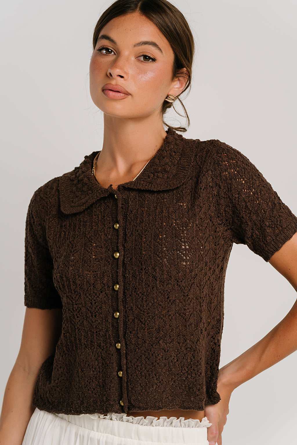 Liam Collared Blouse in Brown