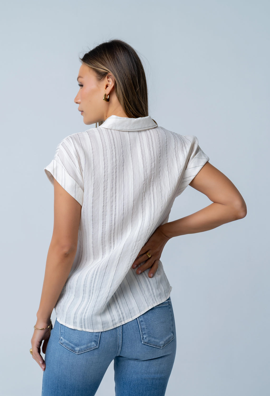 Darian Striped Button Up in Cream