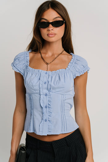 Briana Button Up Top in Blue