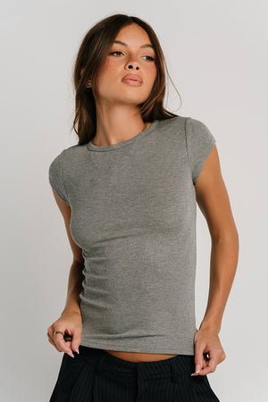 Tiffany Ribbed Tee in Heather Grey
