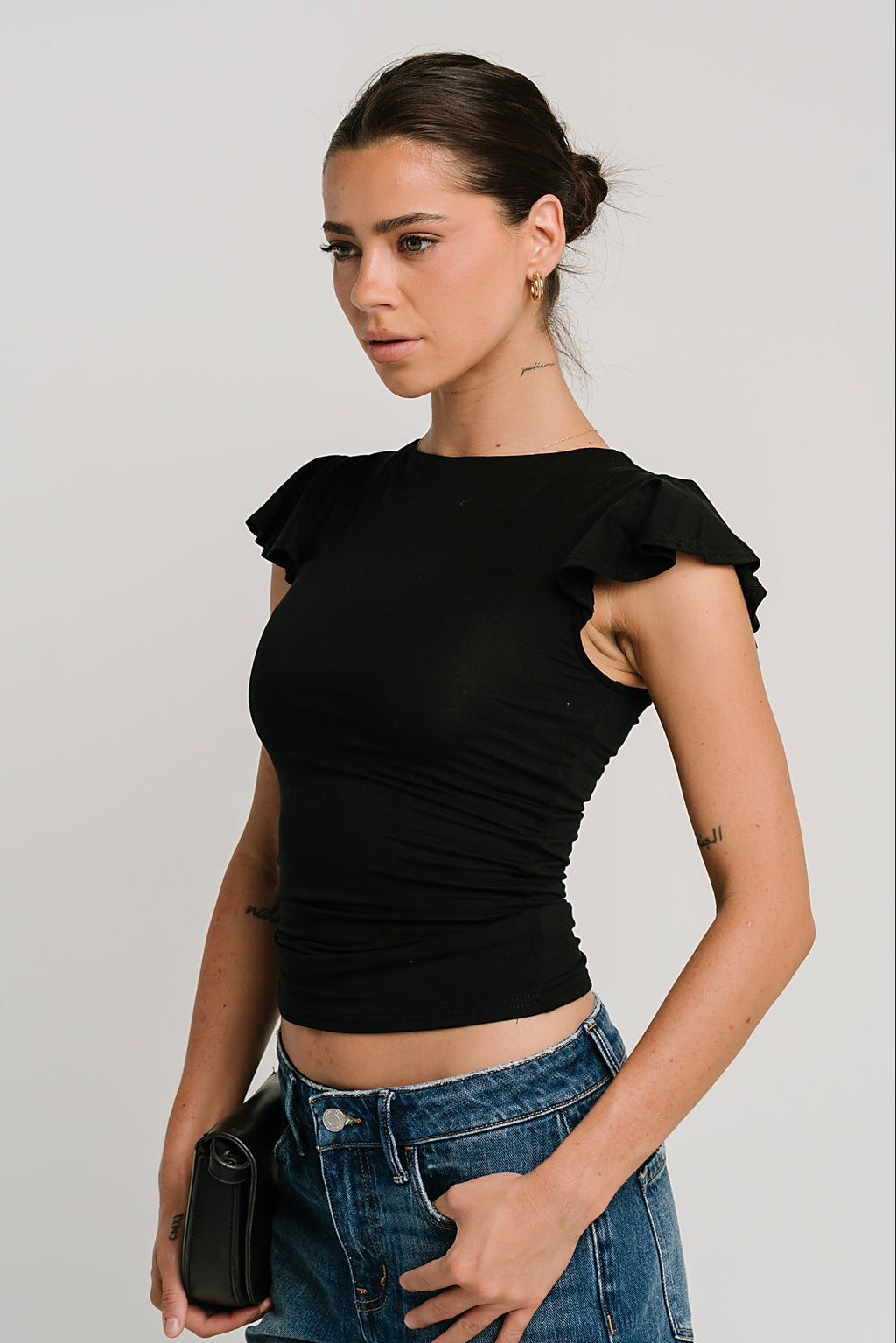 Lydia Ruffle Sleeve Top in Black