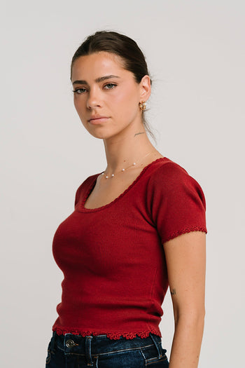 Kaila Scalloped Top in Brick