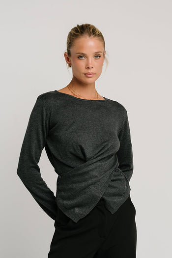 Gwen Criss Cross Sweater in Charcoal