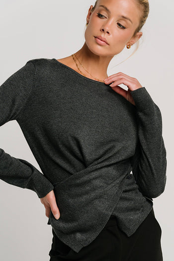 Gwen Criss Cross Sweater in Charcoal