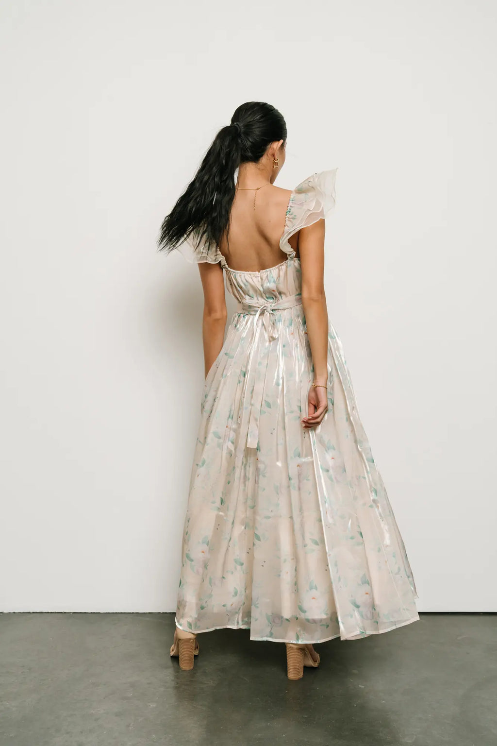 Adjustable tie dress in cream 