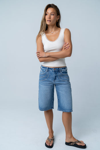 Mackie Lace Trim Tank in Heather Grey