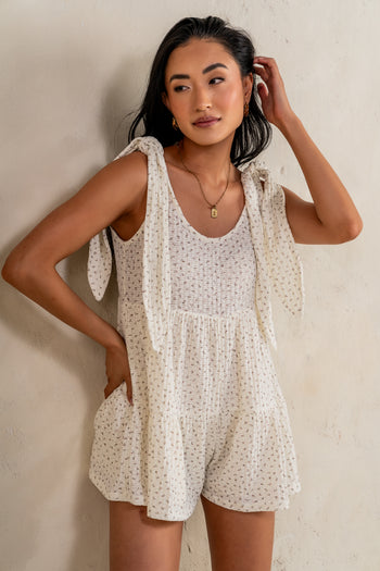 Mary Floral Knit Romper in Ivory - FINAL SALE