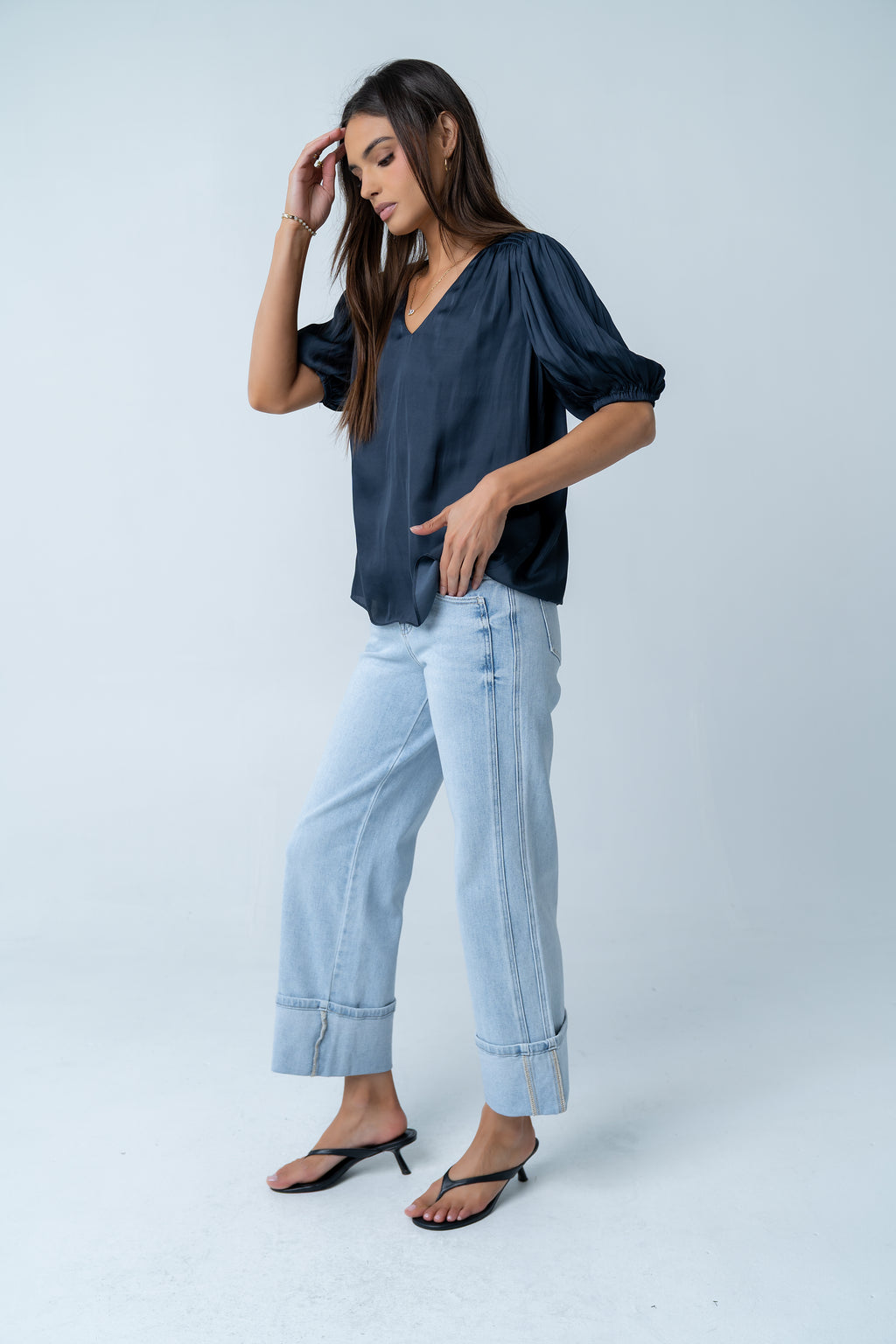 Kenyen Cuffed Wide Leg Jeans