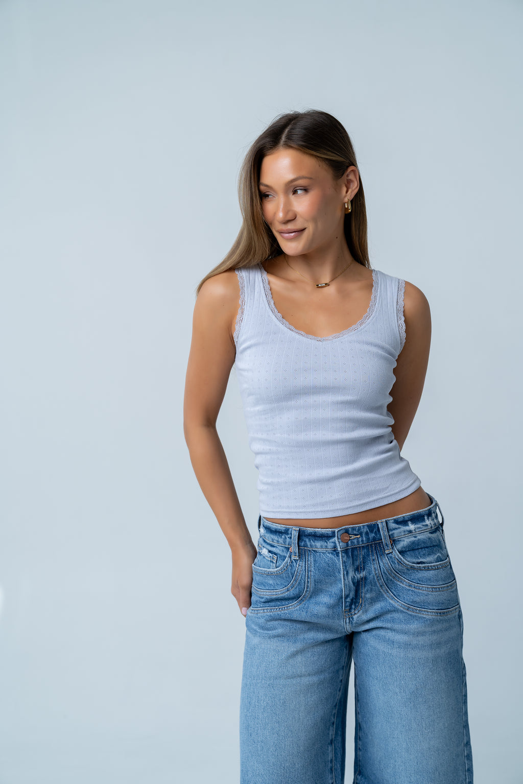 Mackie Lace Trim Tank in Blue