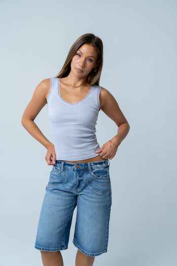 Mackie Lace Trim Tank in Blue