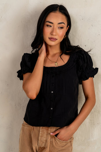 Button Front Blouse in Black