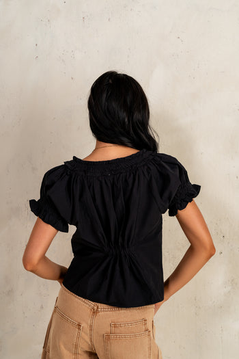 Button Front Blouse in Black 