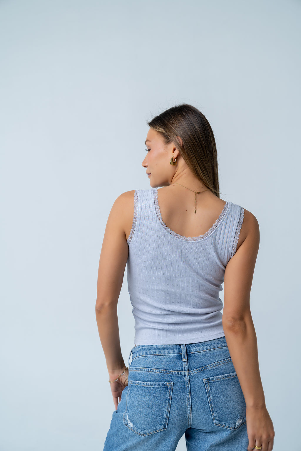 Mackie Lace Trim Tank in Blue