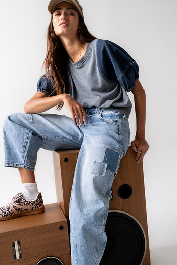 Rory Contrast Top in Denim - FINAL SALE