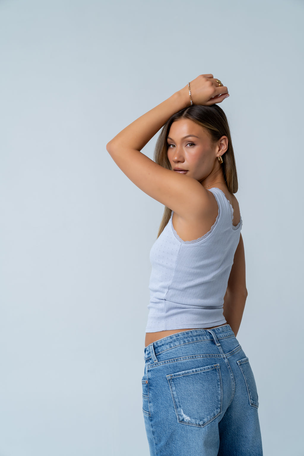Mackie Lace Trim Tank in Blue
