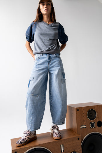 Rory Contrast Top in Denim - FINAL SALE