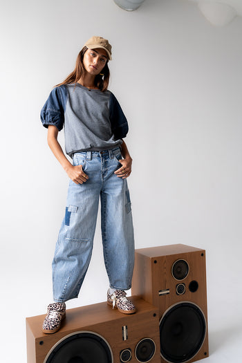 Rory Contrast Top in Denim - FINAL SALE