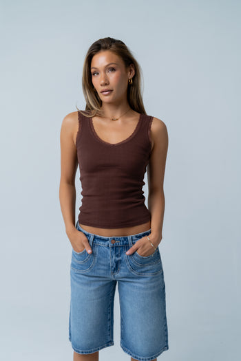 Mackie Lace Trim Tank in Brown