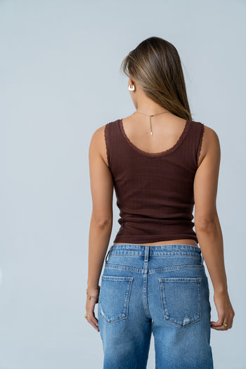 Mackie Lace Trim Tank in Brown