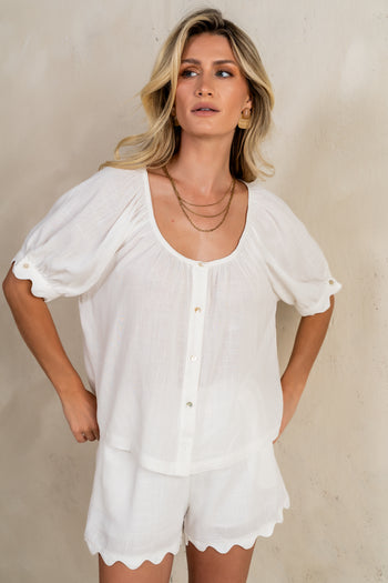 Owen Scalloped Top in White - FINAL SALE
