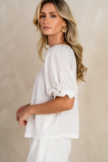 Owen Scalloped Top in White - FINAL SALE