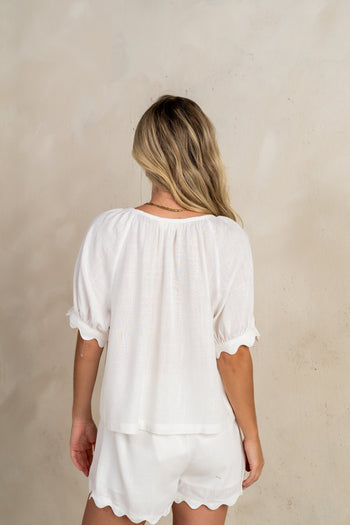 Owen Scalloped Top in White - FINAL SALE