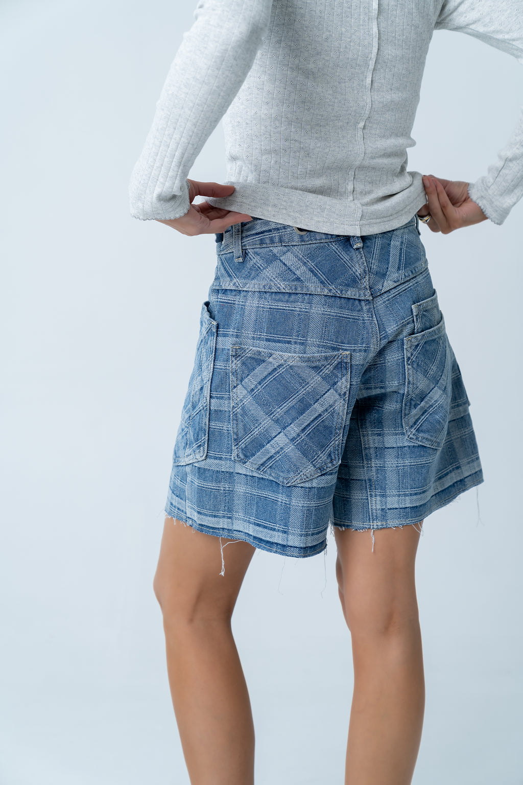 Roselyn Plaid Denim Shorts