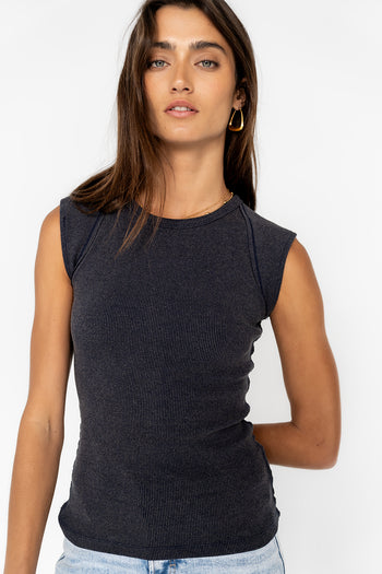 ROUND NECKLINE BLUE TANK TOP