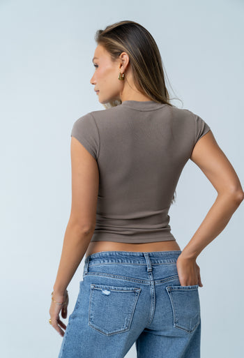Asher Ribbed Top in Taupe