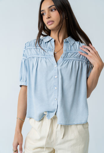 Whitney Button Up Blouse in Light Wash