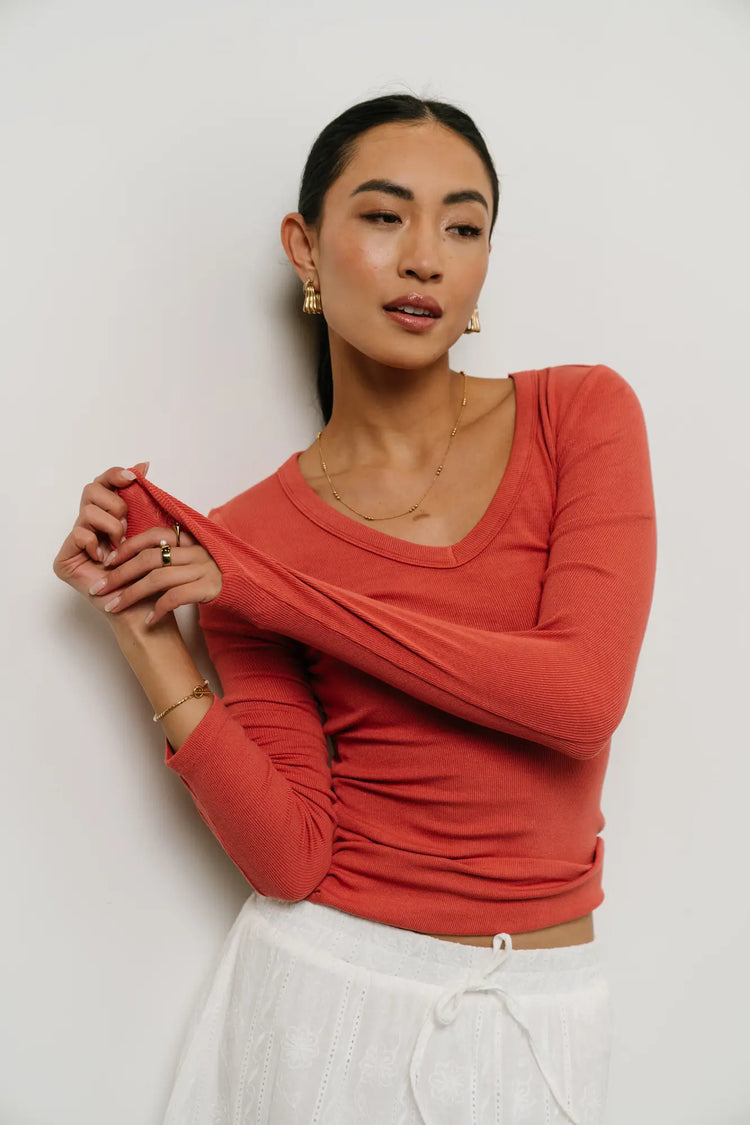 Knit top in brick 