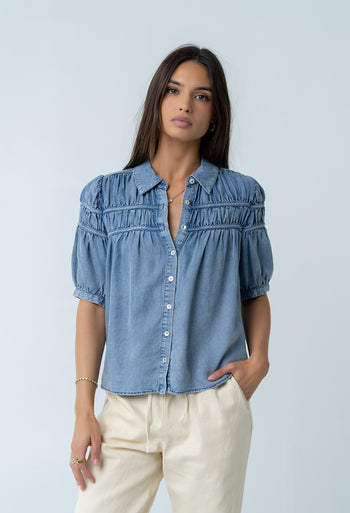 Whitney Button Up Blouse in Medium Wash