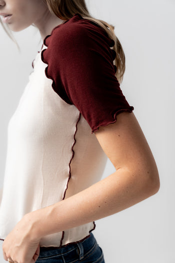 red and white contrast tee